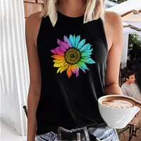 2022 summer colorful sun flower sunflower print t shirts women tops harajuku casual sleeveless loose tees vintage ladies t shirt