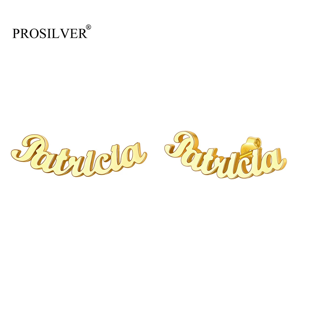 

PROSILVER Custom Stud Earrings Silver/18K Gold Plated Copper Earring for Women Teen Girls Personalized Jewelry Gifts PYE15082