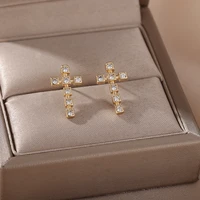 zircon crystal stud earrings for women cross earrings engagement wedding earrings vintage jewelry gift brincos