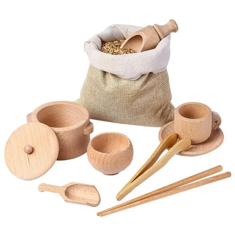 

Wooden Sensory Bin Tools 8 PCS Fine Motor Learning Pretend Play For Kids Sensory Tools For Toddlers And Preschool Children