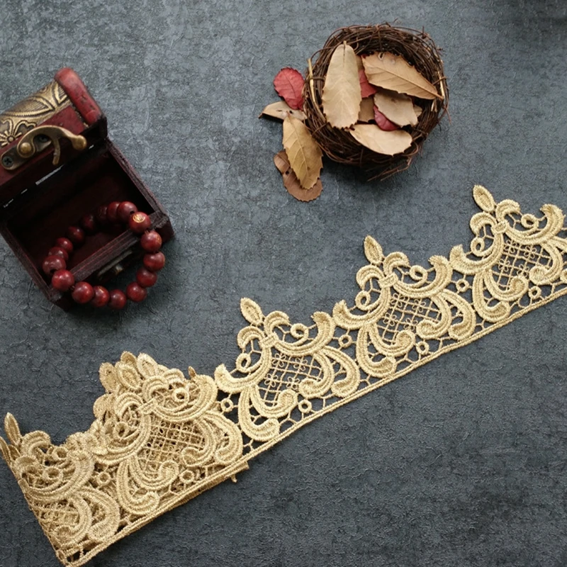 1 ярд Золотая 3D Цветочная кружевная отделка вышитая лента свадебное платье