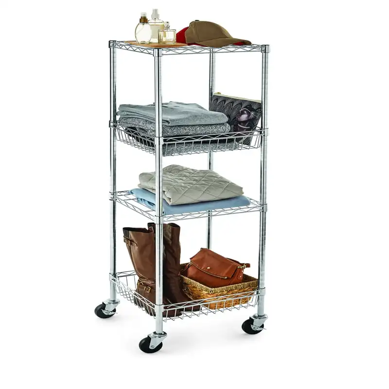 

4 Shelf Steel Wire Shelving Tower with Caster 16"Dx16"Wx57.4"H, Zinc/Silver