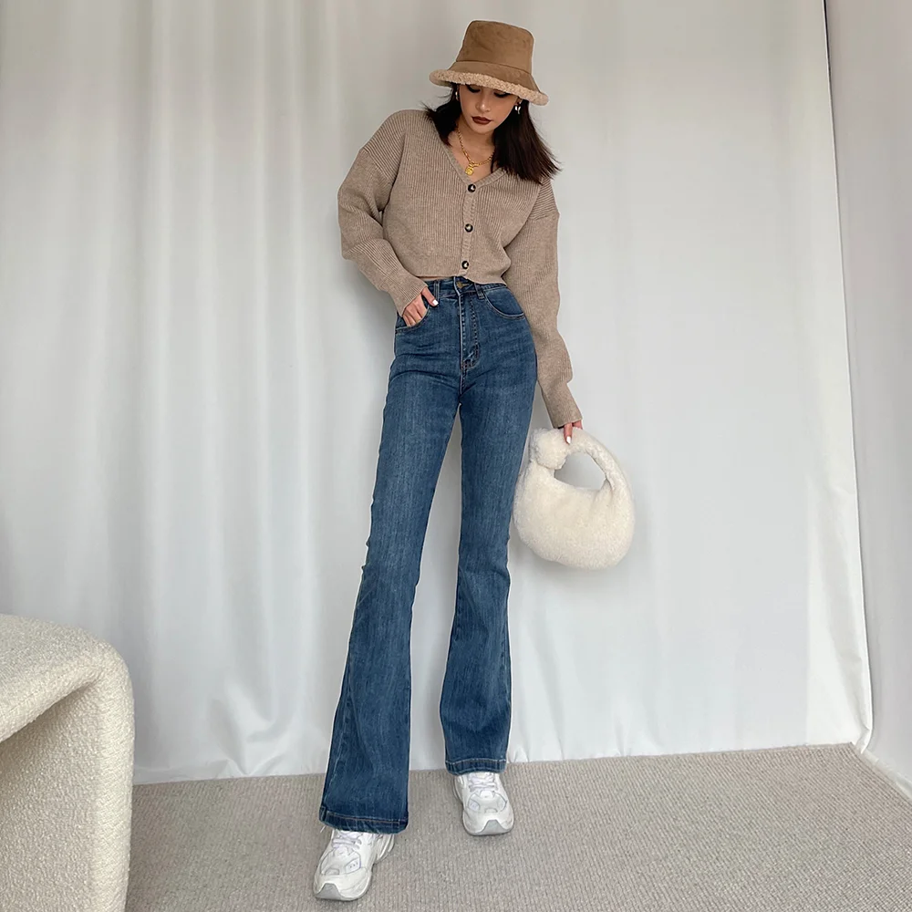 

Женские эластичные джинсы с высокой талией, облегающие длинные штаны, микро-штаны, новинка 2022, черные брюки в пол