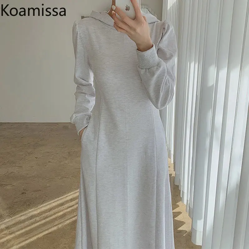 

Koamissa Causal Loose Women Hoodies Dress Lady Long Sleeve Spring Autumn Solid Dresses Femme A Line Vestidos New Robe Ropa Mujer