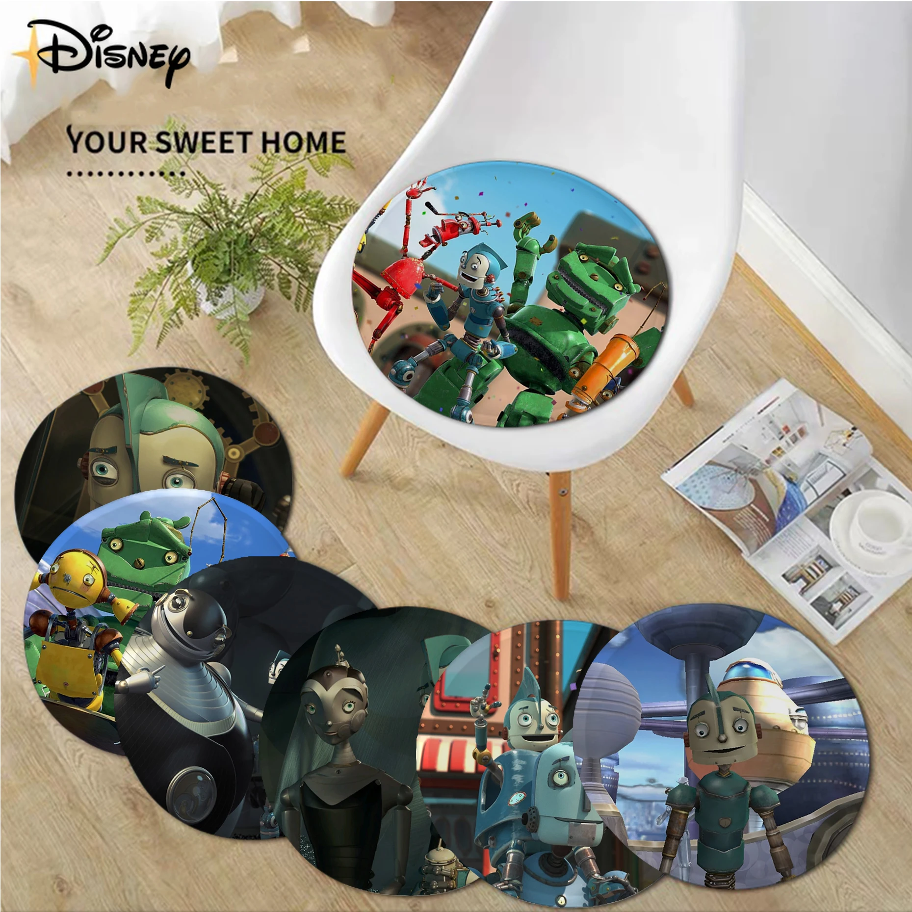 

Diseny Blue Sky Robots Cushion Mat Modern Minimalist Style Fabric Cushion Living Room Sofa Decor Stool Office Stool Seat Mat