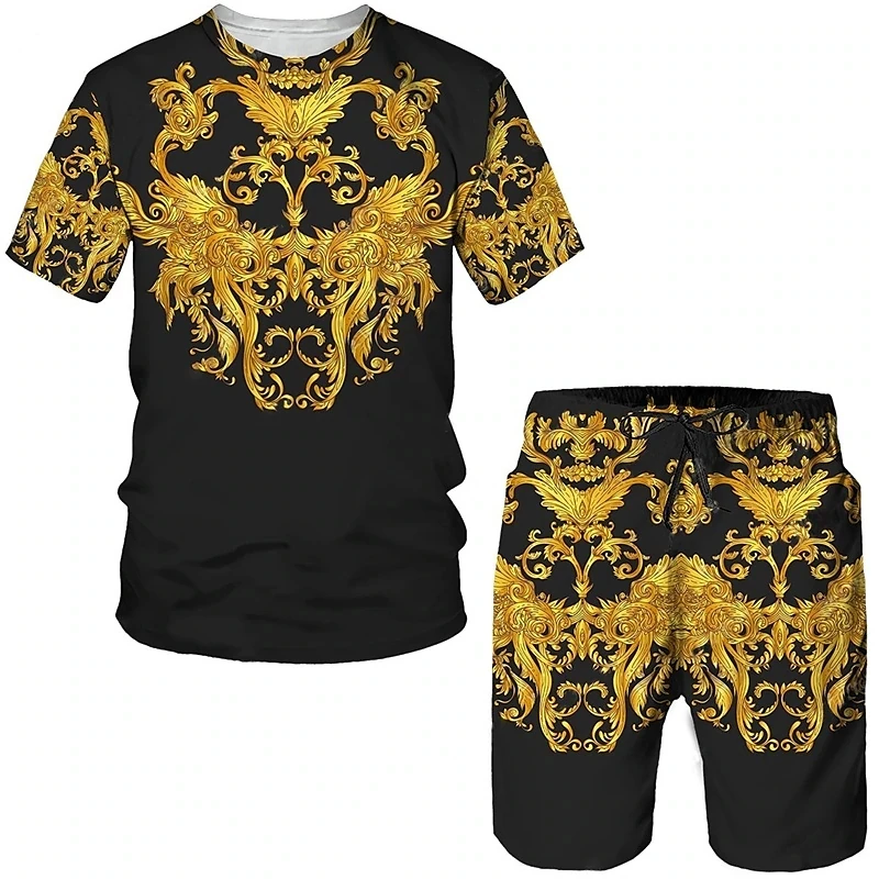 Plus Size Fashion Graphic Clothes for Men 3D Printed T-shirt Suits Round Neck Ropa  Designer Short Sleeve 2 Pieces Summer