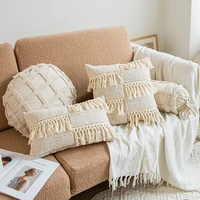 boho throw pillow covers decorative tassel macrame pillow case stripe jacquard cushion cover for sofa bed living room home decor