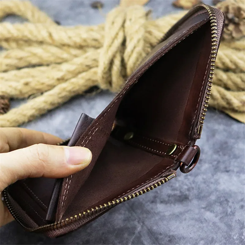 Vintage high-quality men's women's real cowhide small wallets fashion casual natural genuine leather coin purse card holder bag