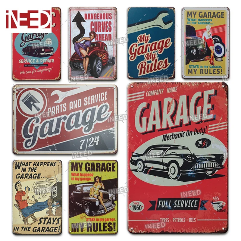 INEED Decor DAD'S Garage Metal Plate Tin Plaque Metal Sign Plate Vintage Style Decor for Car Garage Man Cave Wall Art Posters