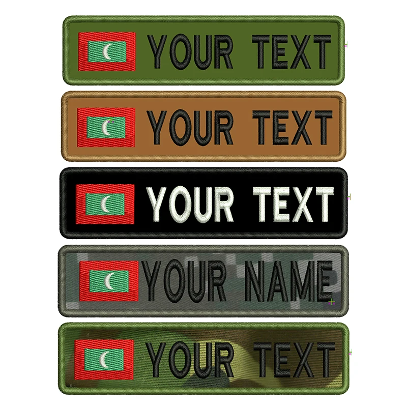 

Maldivian Flag Personalized Name Patch Embroidered Name Tag Sew or Hook Backing for Uniform Hat Morale Bags Pet Collar Harness