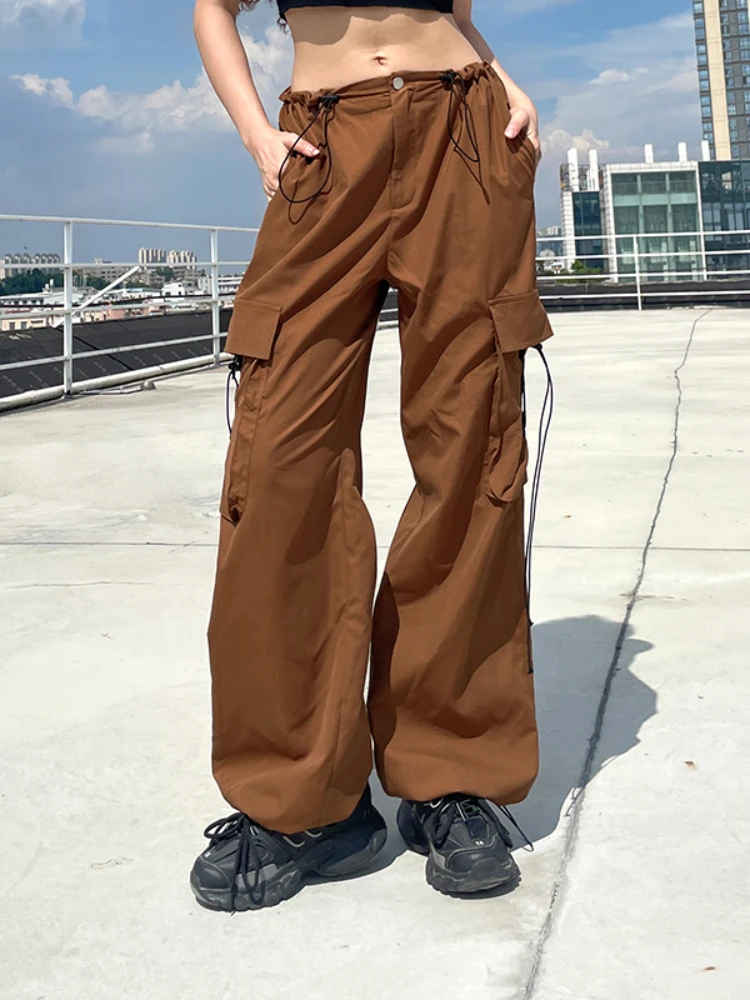 WeiYao Y2K Button Drawstring Pockets 