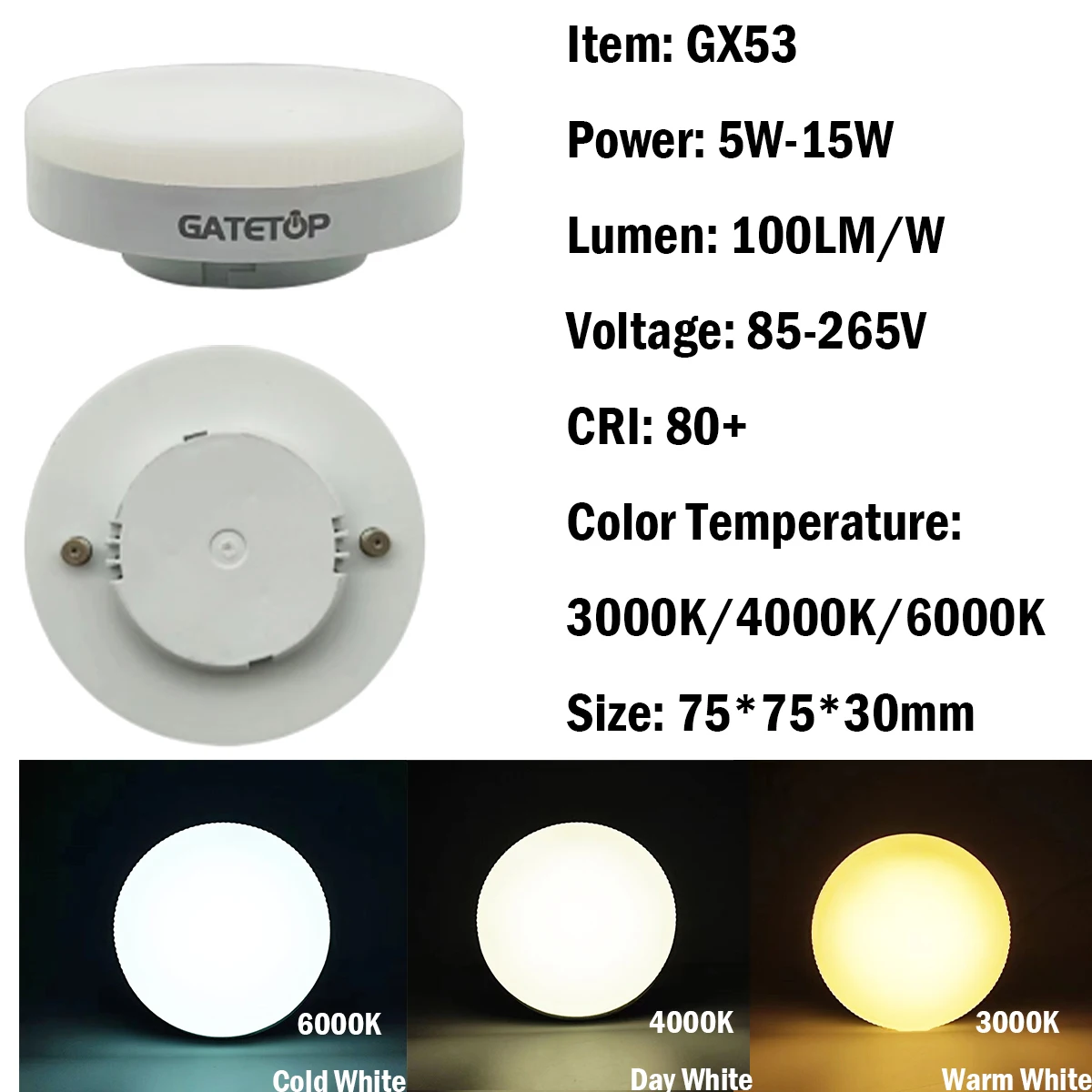 1-10PCS GX53 LED Spotlight wide Voltage AC85-265V 5-15W Daring light source wardrobe cabinet grille open box