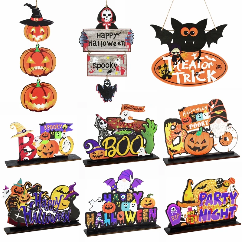 

Halloween Wooden Ornament Trick Or Treat Pumpkin Ghost Witch Wood Decoration Halloween Party Home Door Hanging Signs Kids Gifts