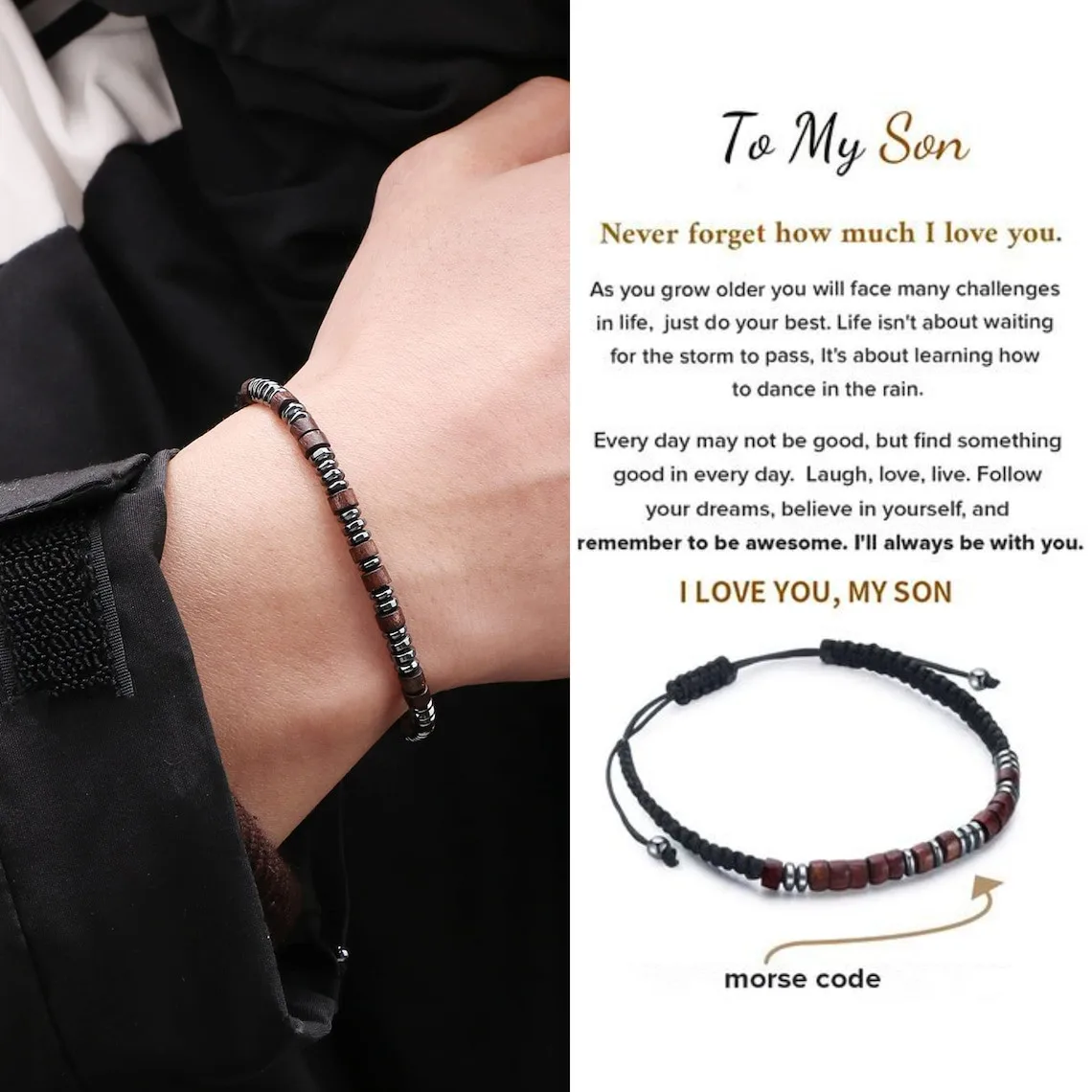 To My Son I Love You Morse Code Bracelet With Card Adjustable Message Bracelets Son Gift from Mom Dad Birthday Chrismas Gift