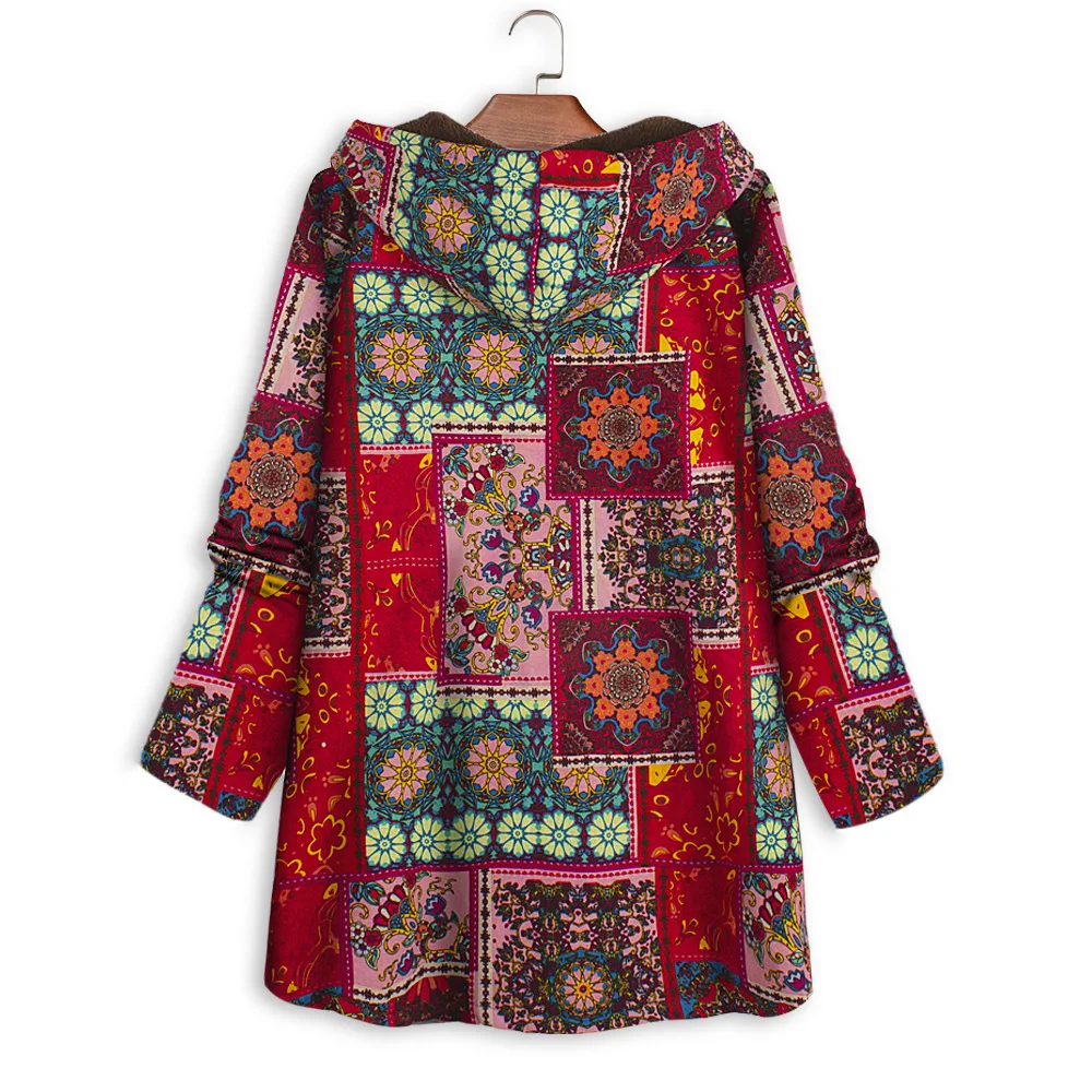 Bohemian Hooded Jacket Coats for Women Winter Warm Parkas 2022 Thick Ladies Oversized Jackets Coat Plus Size XL 2XL 3XL 4XL 5XL