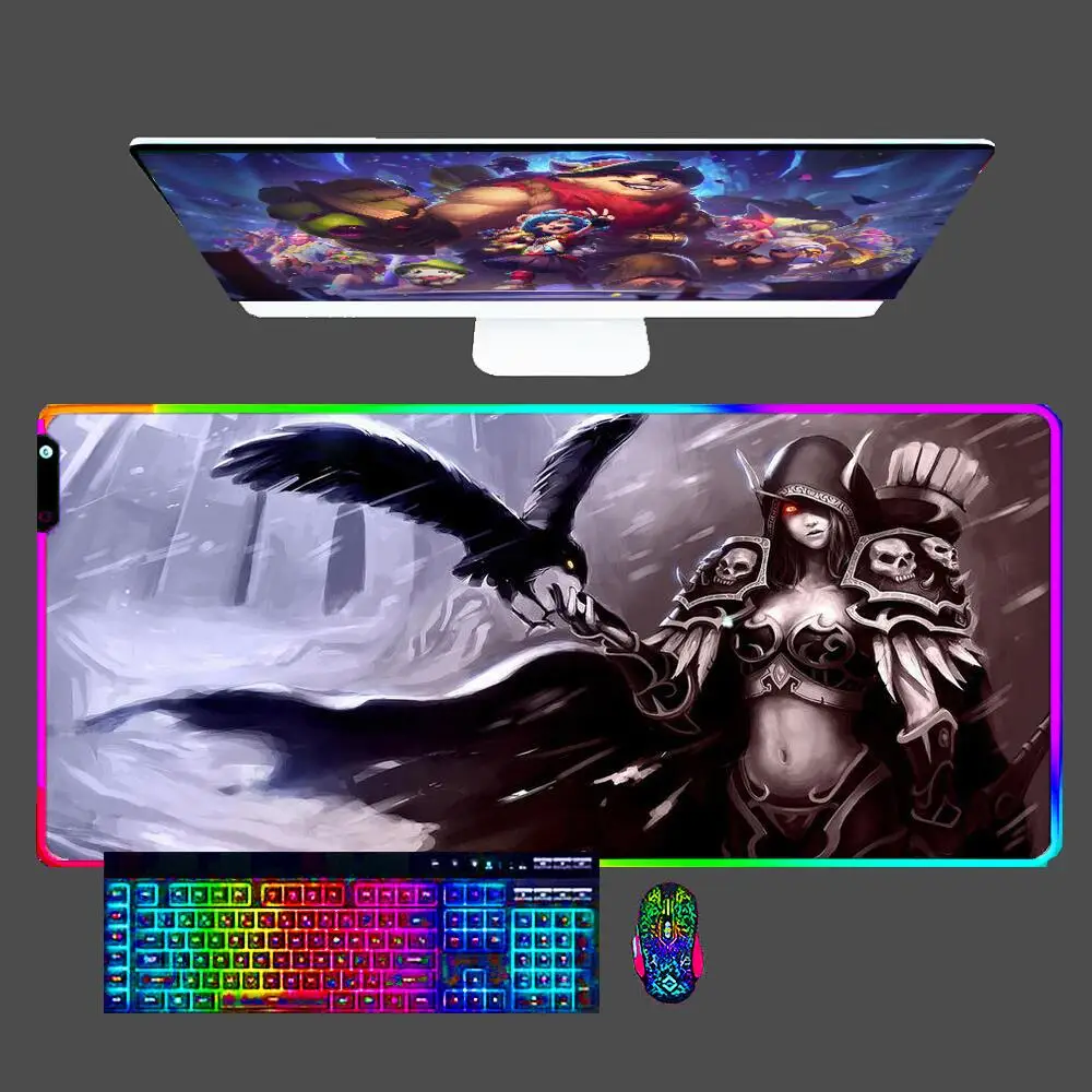 

World of Warcraft Sylvanas LED Mouse Pad Computer keyboard 900x400 Carpet Large Gaming Accessories RGB Mousepad PC Game Desk Mat