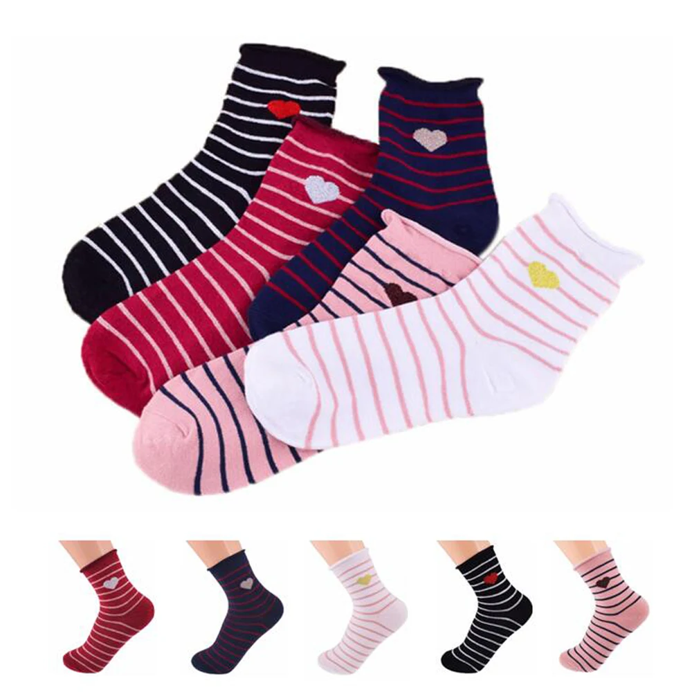 

Womens Girl Plain Stripe Cotton Socks Elastic Ankles Autumn Winter Casual Sock Stocking 3+WZ501#