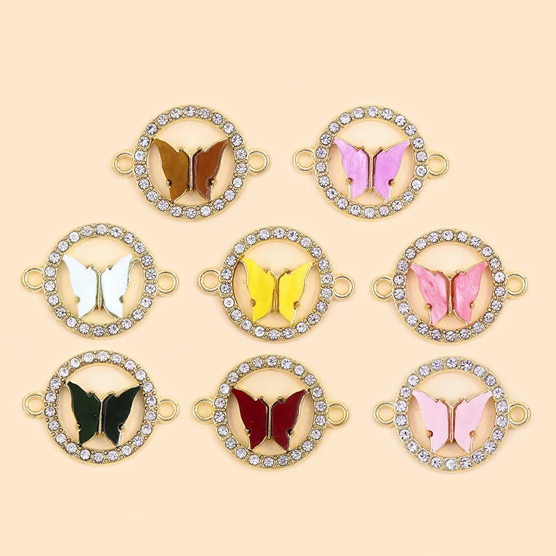 

10Pcs Exquisite Zircon Circle Colorful Acrylic Butterfly Charms Connector for DIY Women Bracelet Necklace Jewelry Making Supplie