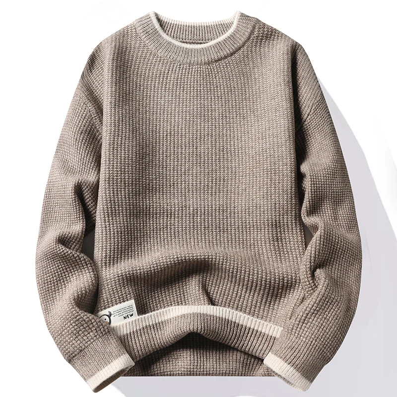 

Autumn and Winter New Men's Waffle Long Sleeve Knitwear Mens Round Neck Solid Color Pullover Men Loose Versatile Sweater