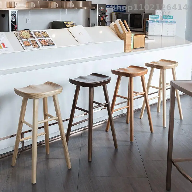 Nordic bar chair solid wood home high stool mobile phone shop modern minimalist |