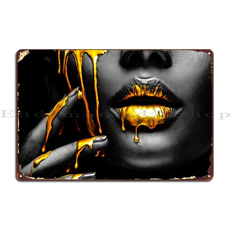 

Draining Gold Girl Face Metal Plaque Poster Decoration Club Create Customized Wall Mural Tin Sign Poster