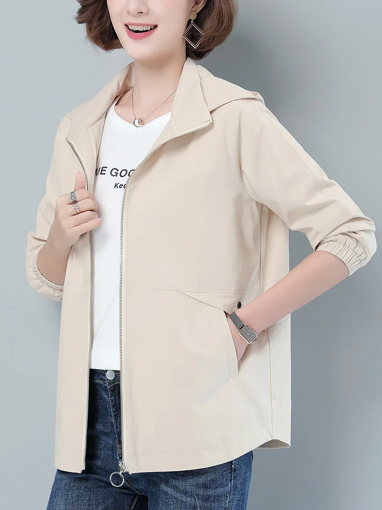 Pure Cotton Women Short coat Autumn Casual Top Middle-Aged Middle-aged Dress Loose Plus size Spring and Short Tr...