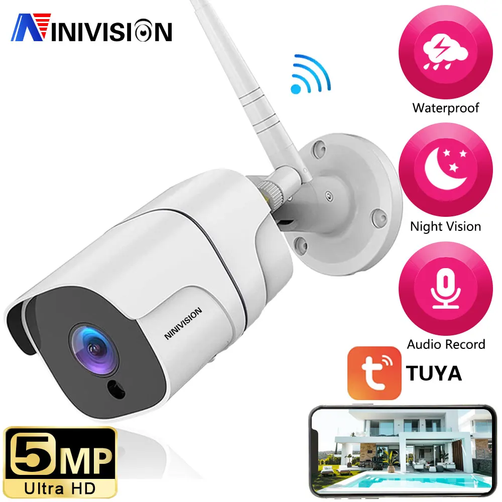 

Tuya IP Camera Outdoor Waterproof Bullet Video Surveillance Camera Night Vision Home Security CCTV IP Camera WIFI 5MP Smart Life