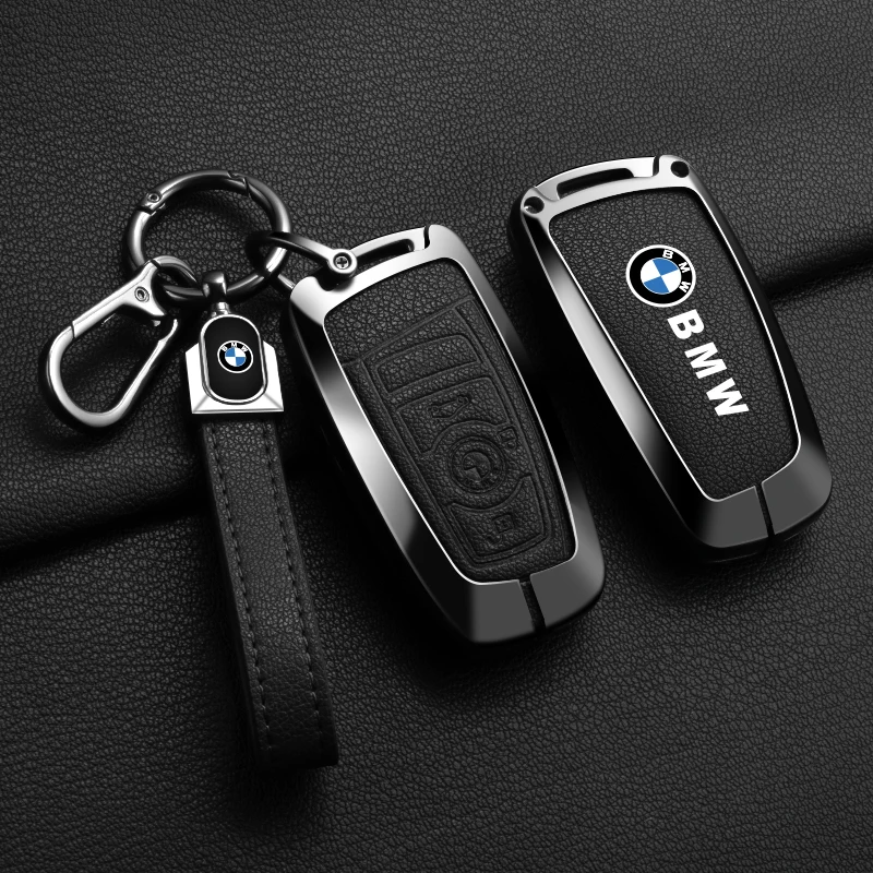 Фото Кожаный металлический чехол-накладка для автомобильного ключа BMW F 3 5 7 Series X3 X5 F10 F20 F30 F40 E90 E92 E93 CAS4 FEM EWS5 с наклейкой №1