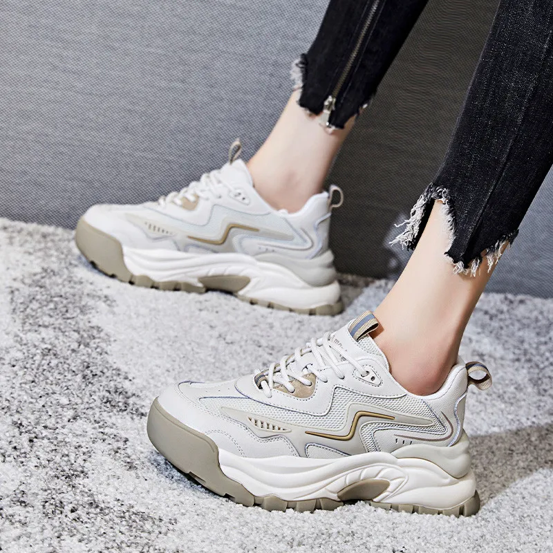 

Dilalula Outdoor Fashion Popular Women Sneakers Genuine Leather Mesh Breathable Platforms Spring Summer Sports Shoes Woman