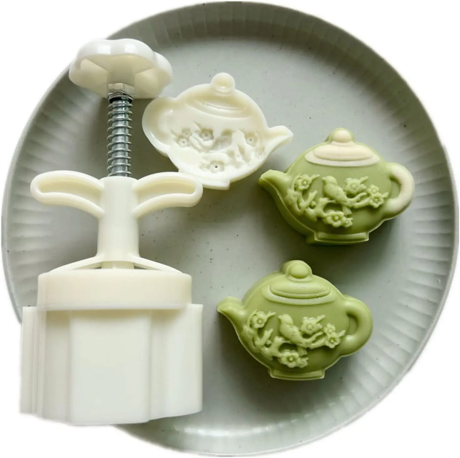 

Chinese Mid-Autumn Festival Cookie Stamp Set Plum Teapot Shaped Mooncake Molds 75g Plastic Material Baking Moulds