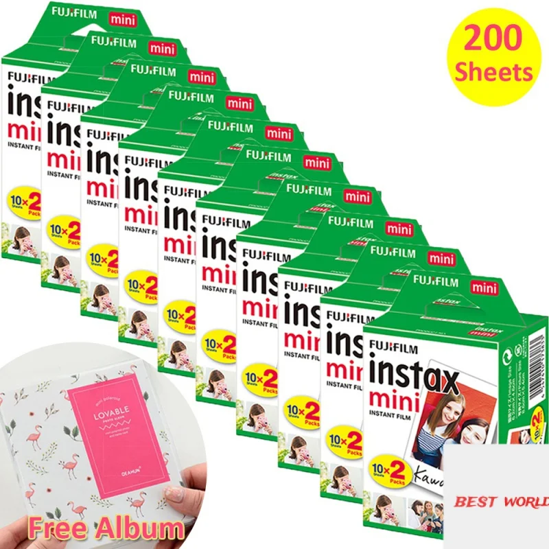 

Fujifilm Instax Mini Film 200 Shots Photos Papers White Edge Frame For Instax Mini 11 9 50s 70 90 Camera SP-2 /SP-1 + Free Album
