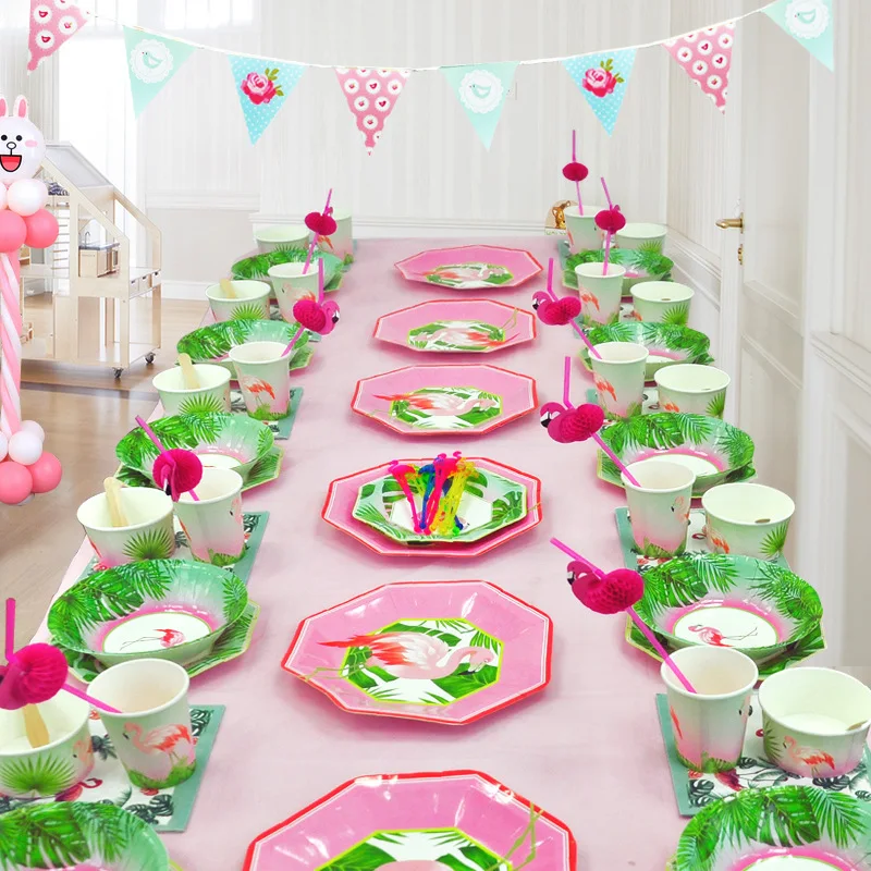 

INS Flamingo Theme Birthday Party Decoration Supplies Table Setting Disposable Paper Cutlery Set