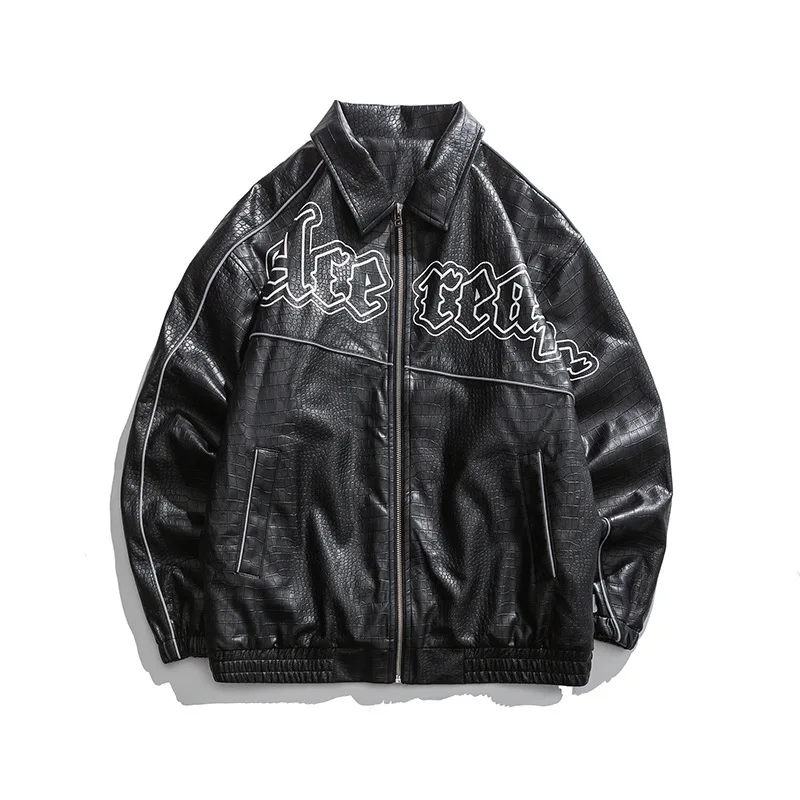 

Mens Fashion Leather PU Jackets Coats Turn Down Collar Long Sleeve Jacket Zipper Motorcycle Loose Autumn Winter Outerwear