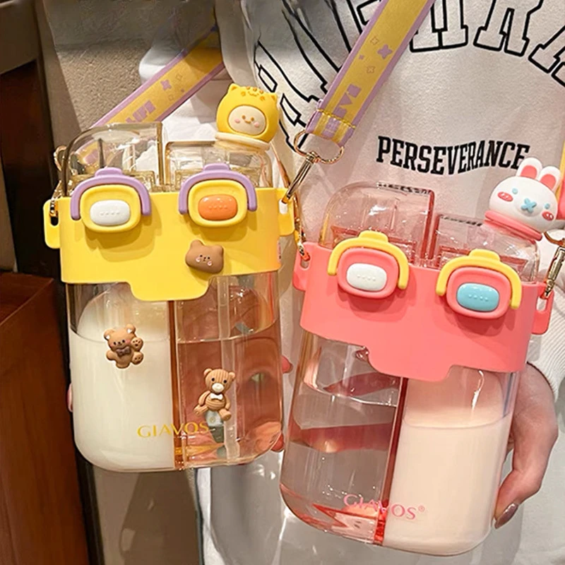 

Double Drinking Cup Children's Straw Split Warehouse Cup Cute Water Bottle Summer High Beauty Cartoon Gift Water Cup