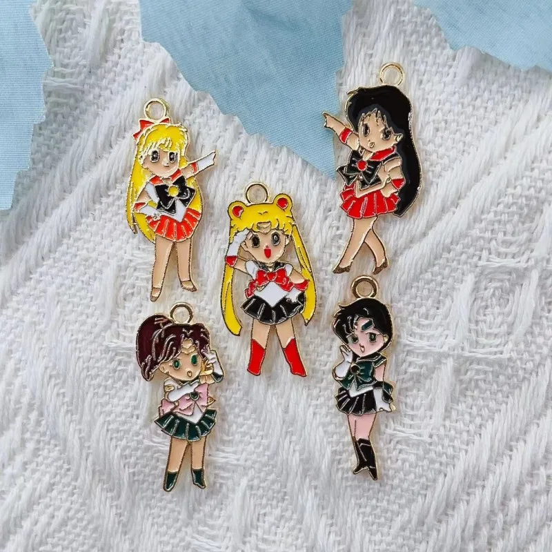 

10pcs Enamel Cartoon Moon Beautiful Girl Charm For Jewelry Making Cute Earring Pendant Bracelet Necklace Charms