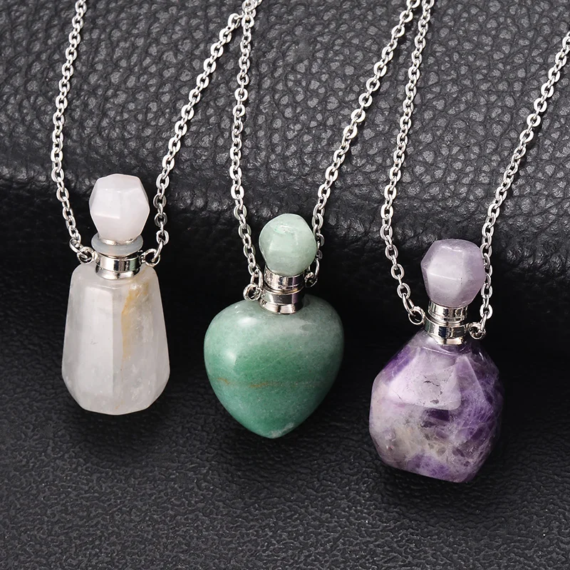 

Unique Green White Amethyst Natural Stone Urn Pendant Ashes Necklace Stainless Steel Cremation Memorial Jewelry Sympathy Gift