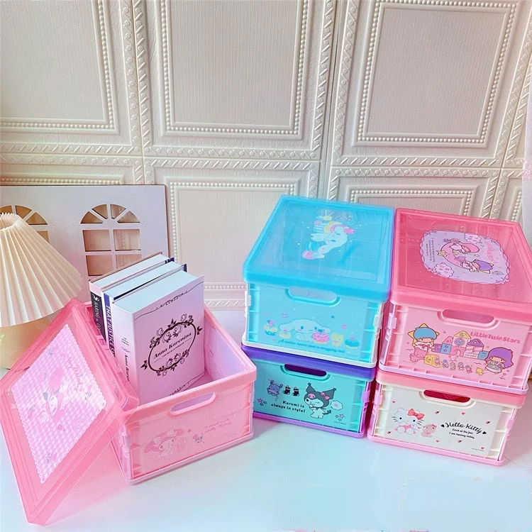 

Sanrio Hello Kitty Kuromi Cinnamoroll Melody Storage Box Cartoon Convenient Folding Desktop Sundry Stationery Storage Box Gift