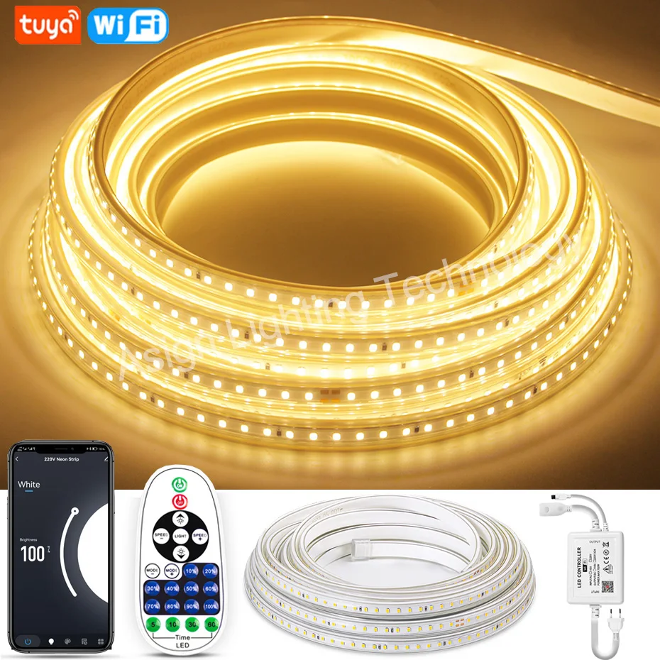 Tuya Smart LED Strip Lights 220V Waterproof Dimmable Warm/White 2835SMD Flexible Tape Remote/Bluetooth APP/Wifi Control Alexa