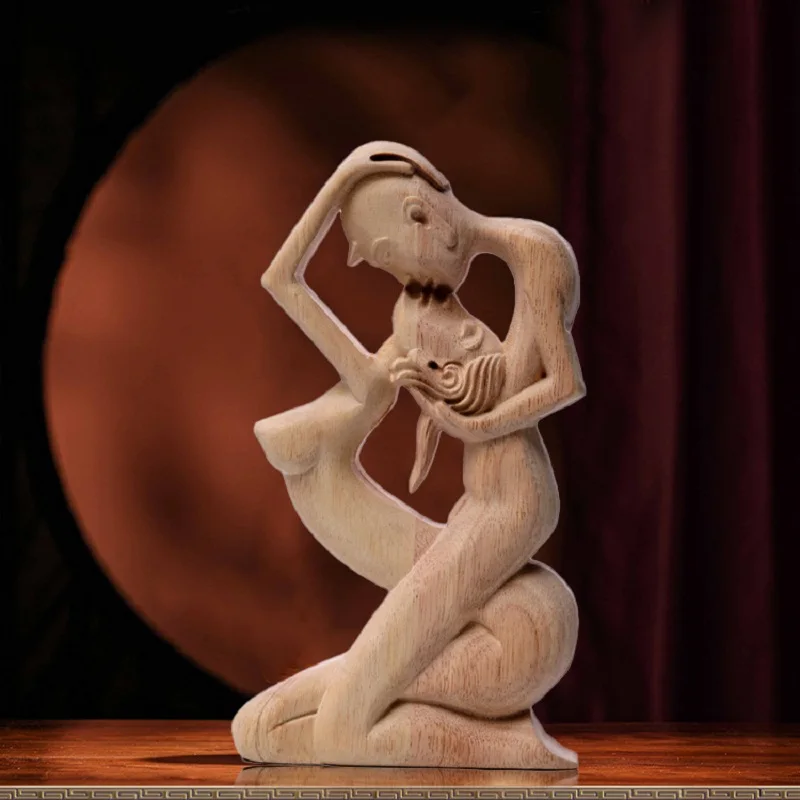 

Love Wood Ornaments Desktop Sculpture Couple Kissing Statue LoveArt Ornaments Decorations for Home Woodcarving Decorative Crafts