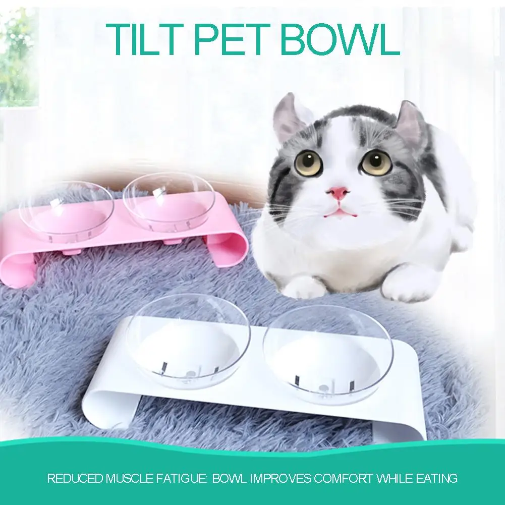 

ABS Tilted Dog Cat Feeders Double Transparent Elevated Water Food Bowls Detachable Tableware Non-slip Pet Supplies