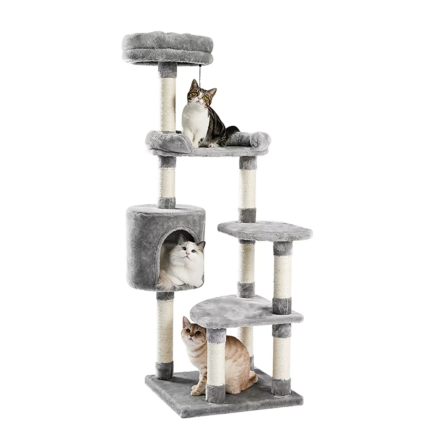 

Modern Multi-Level Cat Tree Tower with Scratching Posts Cat Condo Sisal Posts Hammock Activity Jumping Platform with Ball Grey