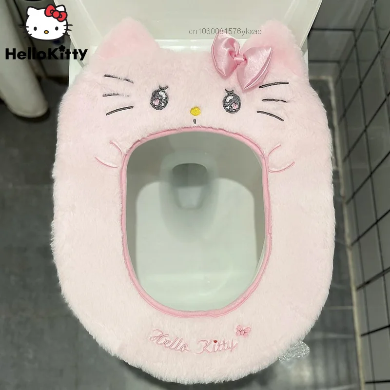 

Sanrio Hello Kitty Kuromi Cute Design Warm Toilet Pad Kawaii MyMelody Toilet Cushion Cinnamoroll Plush Toilet Mat Bathroom Decor