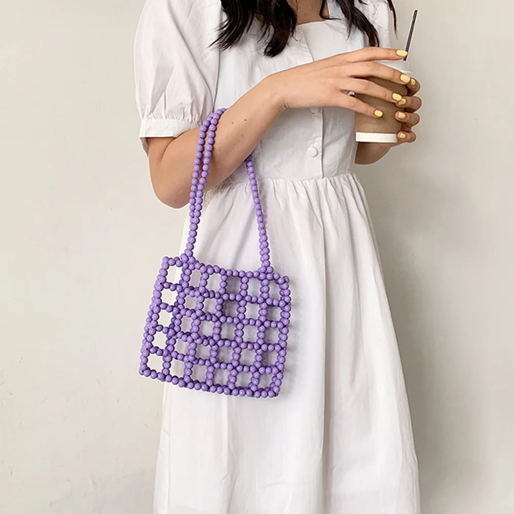 

Handmade Beaded Tote Bags for Women Acrylic Pearl Wedding Party Evening Bag Fashion Exquisite Vintage Hollow Shoulder Handbag