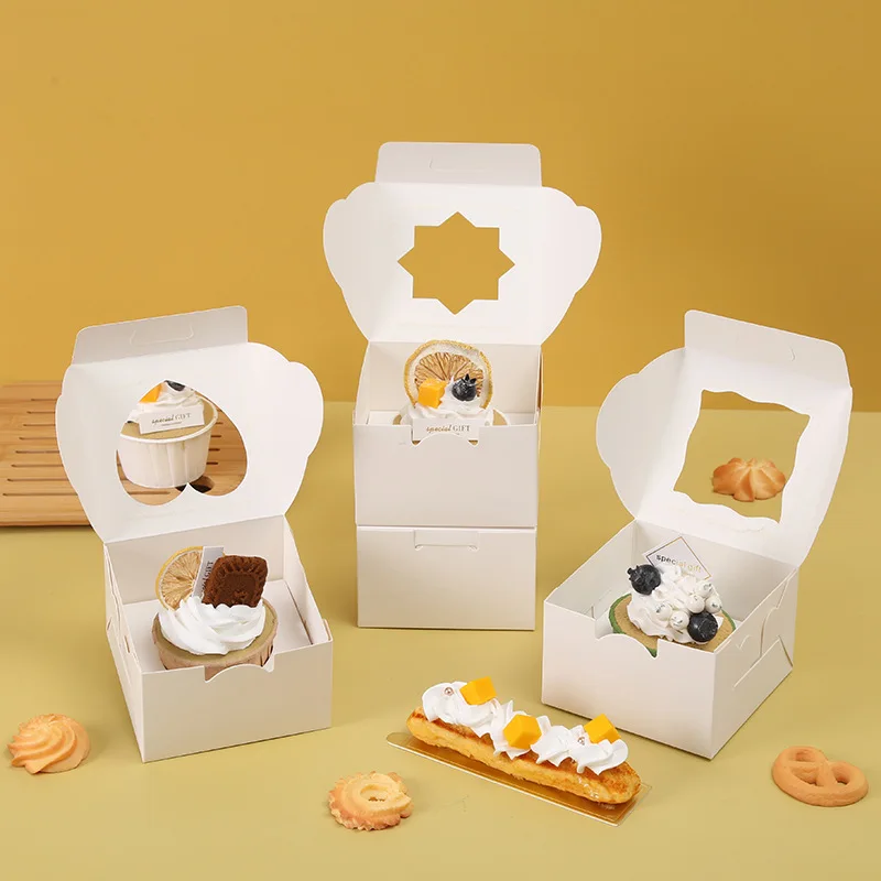 

50/100pcs White Bakery Boxes Cake Boxes Pastry Boxes Heart Star Shape with Window for Cookies Donuts Chocolate Strawberries Pie