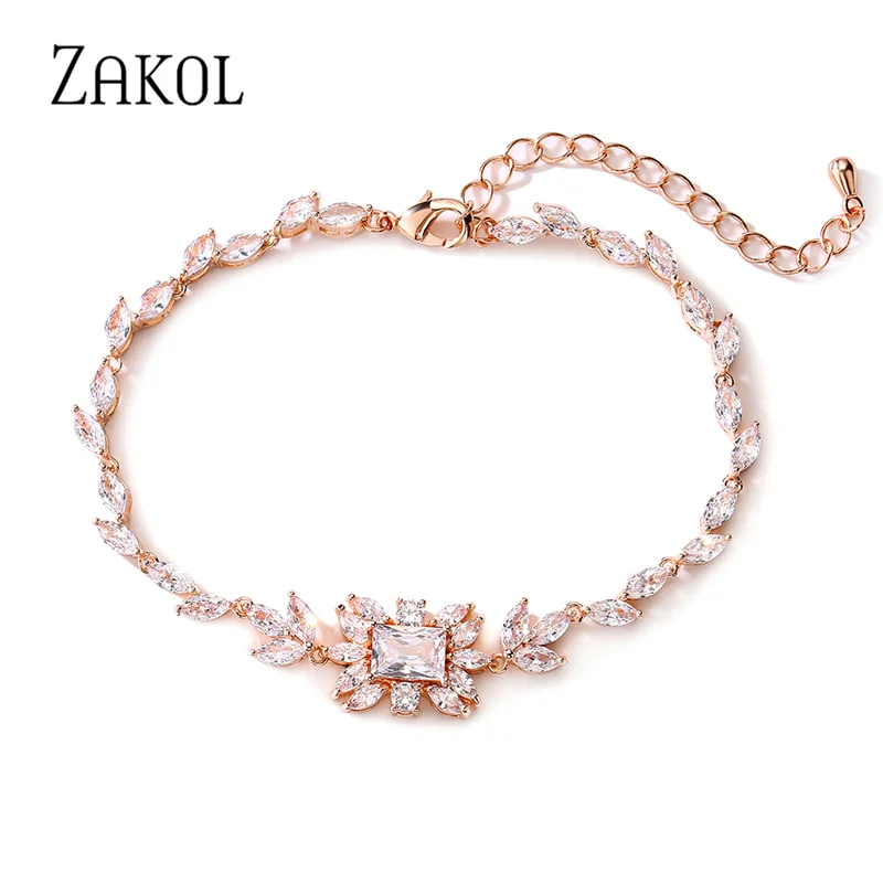 

ZAKOL New Luxury Rectangle Cubic Zirconia Flower Bracelets & Bangles for Elegant Women Anniversary Wedding Design BP5025