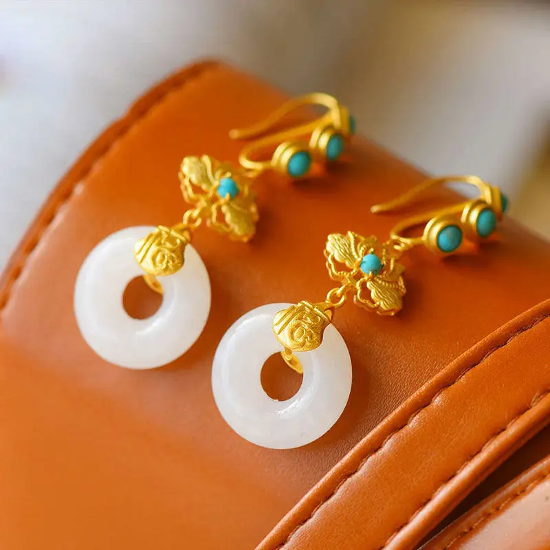 

925 Natural Hetian Jade Korean Earrings Heart Earrings Boho Luxury Statement Earrings Korean Fashion Jewelry for Women Aesthetic
