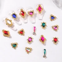 10pcs luxury gems transparent crystal glass alloy heart shaped shiny rhinestone nail charms jewelry pendant nail art decoration