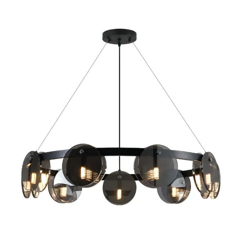 

LED Modern Smoke Grey Glass Chandelier Home Decor Hanging Light Fixture Suspension Luminaire for Living Room Dining