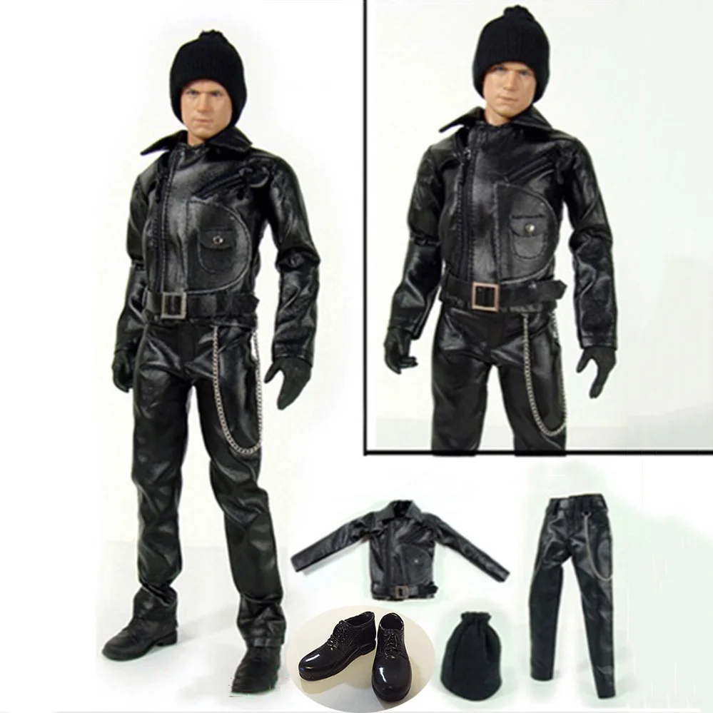 

DOLLSFIGURE CC192 Gothic 1/6 Male Trendy Motorcycle Leather Jacket Leather Pants Clothes Set Shoes for 12" Soldier Action Figure