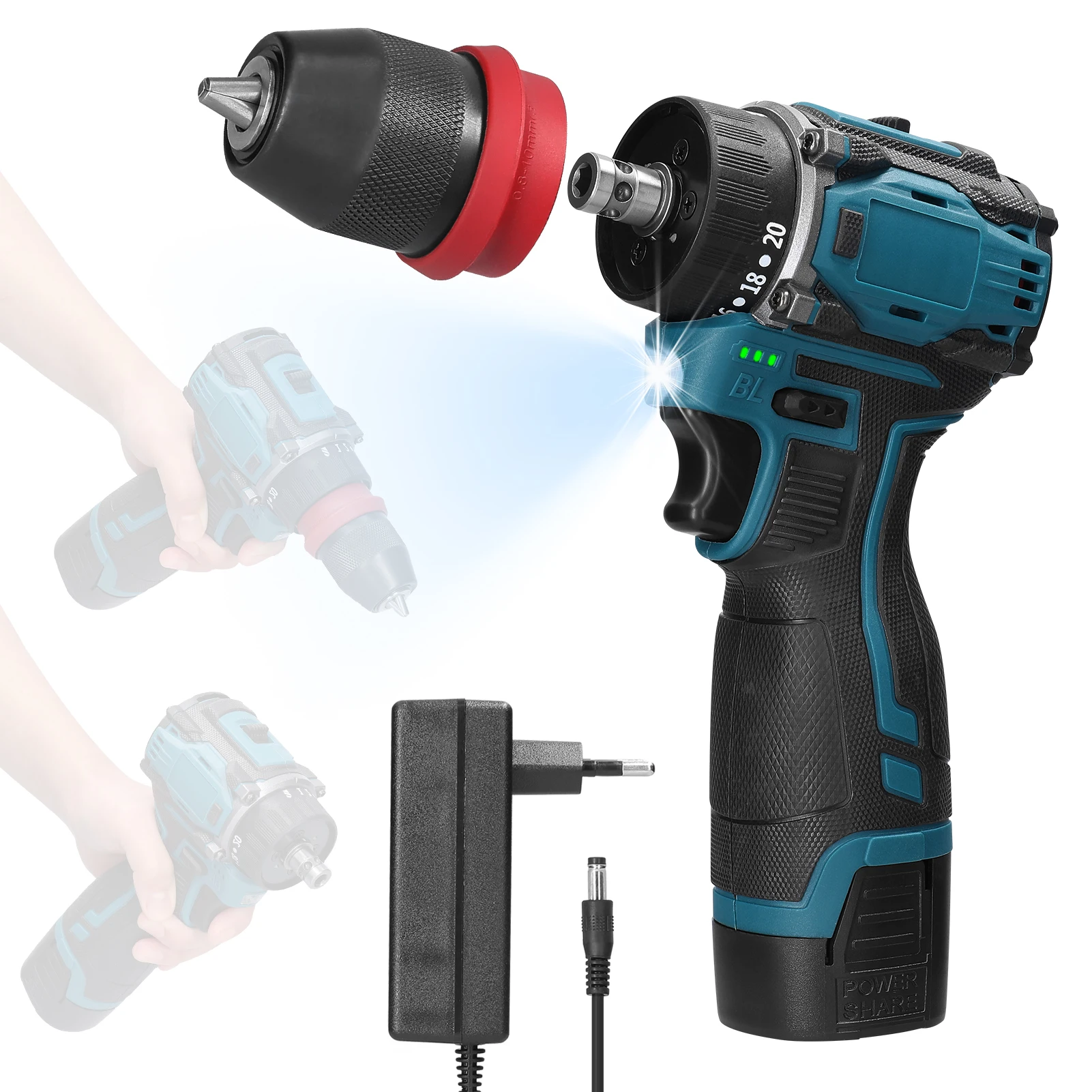 

18 В 2 в 1 литиевая дрель, электрическая отвертка, многофункциональный электроинструмент, бесщеточный двигатель с крутящим моментом 45 Нм, практичная отвертка